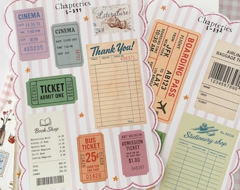 Vintage stickervel met ticketmotief voor scrapbooking | Stickers voor junk journals, bullet journal stickers, scrapbooking stickers