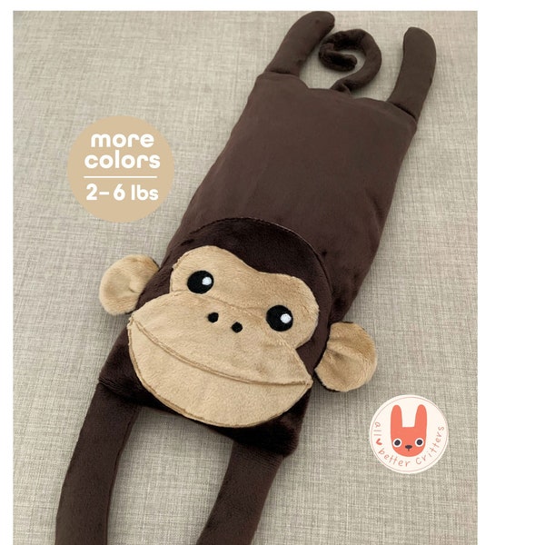 Cute MONKEY Hot/Cold WEIGHTED PLUSH Comfort Animal | 2–6 lb Cozy Hug Pillow | Soft Minky Heating Pad | Handmade | Washable | Relaxation Gift