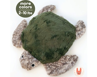 Cute TURTLE Hot/Cold WEIGHTED PLUSH Comfort Animal | 2–10 lb Sea Turtle Pillow | Made for You | Heat Pack | Washable Cover | Bedtime Buddy