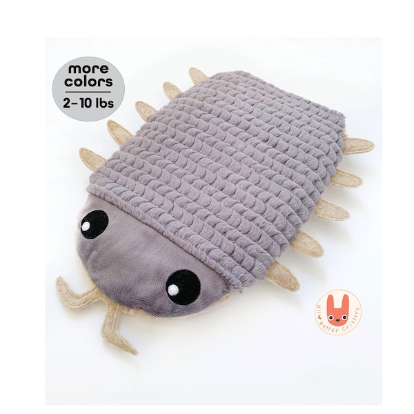 Cute ROLY POLY Hot/Cold WEIGHTED Plush Isopod | 2–10lb Soft Doodlebug | Washable Cover | Made for You | Heating Pad | Unique Bug Lover Gift