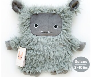 Cute MONSTER Hot/Cold WEIGHTED PLUSH Grey Yeti Doll | 2–10 lb Soft & Cozy Hug Pillow | Washable Cover | Handmade | Best Friend Comfort Gift