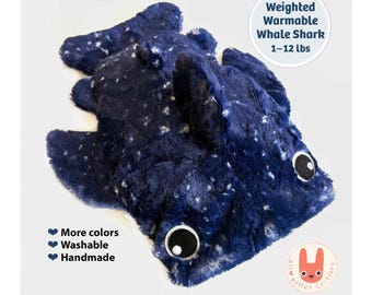CUTE WHALE SHARK Weighted Plush: Hot/Cold Comfort Animal, Hug Pillow, Heating Pad, Washable Cover, Handmade, Cozy Gift for Kids & Adults