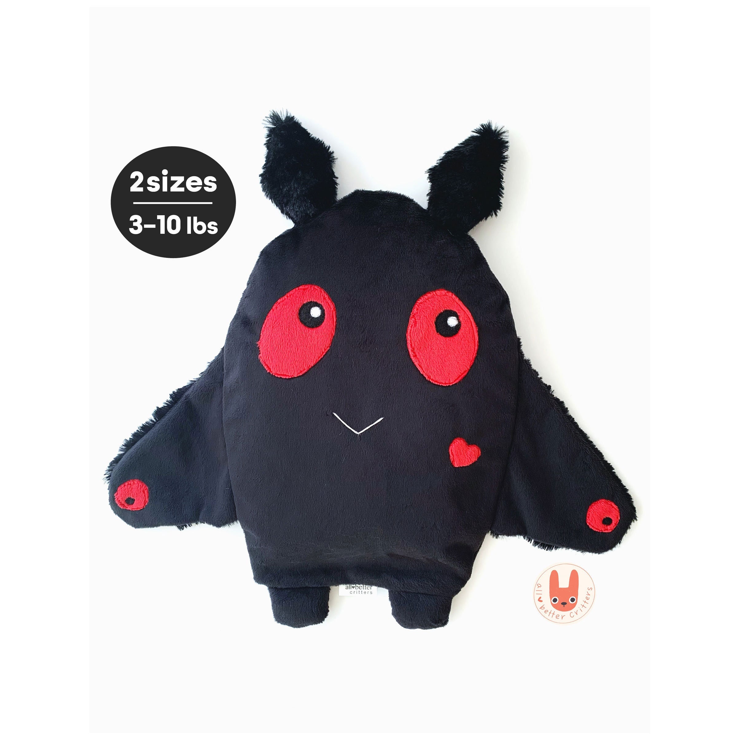 Cute Mothman Weighted Plush Cryptid | MADE TO ORDER | Washable | Heatable | Handmade | Soft Hug Pillow | Unique Relaxation Friend Gift