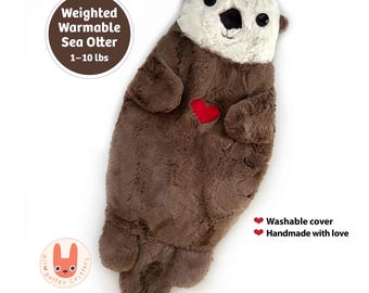 CUTE SEA OTTER Hot/Cold Weighted Plush Animal: Warm Hug Pillow, Heating Pad, Washable Cover, Handmade Comfort Gift - AllBetterCritters