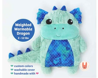 CUTE DRAGON Weighted Plush: Hot/Cold Hug Pillow, Eco-Friendly Heating Pad, Washable Cover, Handmade Comfort Gift – Choose Colors