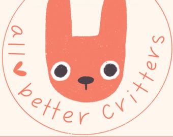 May include: A circular logo features a stylized orange bunny face with black eyes and a dark gray nose. The words "all better critters" are in a circular pattern around the bunny. Below, the text reads "Extra Customizations for AllBetterCritters."