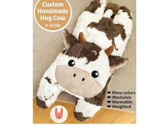 CUTE COW Weighted Hot/Cold Plush: Handmade (choose color) Hug Pillow for Anxiety & Pain Relief, Washable Cover, Cozy Comfort Gift
