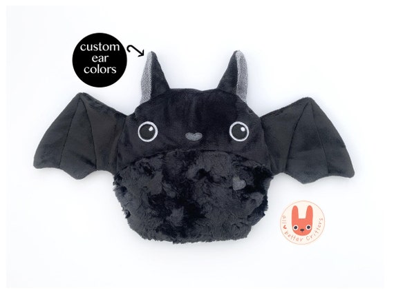 Cute Black Bat Weighted Plush Animal | Warm/Cool Pack Heatable Lap Pad | Washable | Custom Handmade Hug Pillow | Best Friend Comfort Gift
