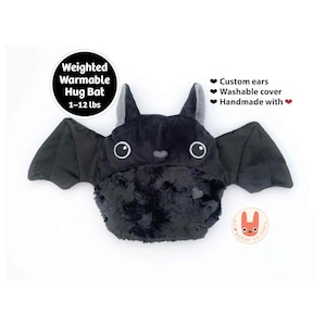 CUTE BAT Weighted Plush: Hot/Cold Hug Pillow, Eco-Friendly Heating Pad, Washable Cover, Handmade Comfort Gift – Custom Ears
