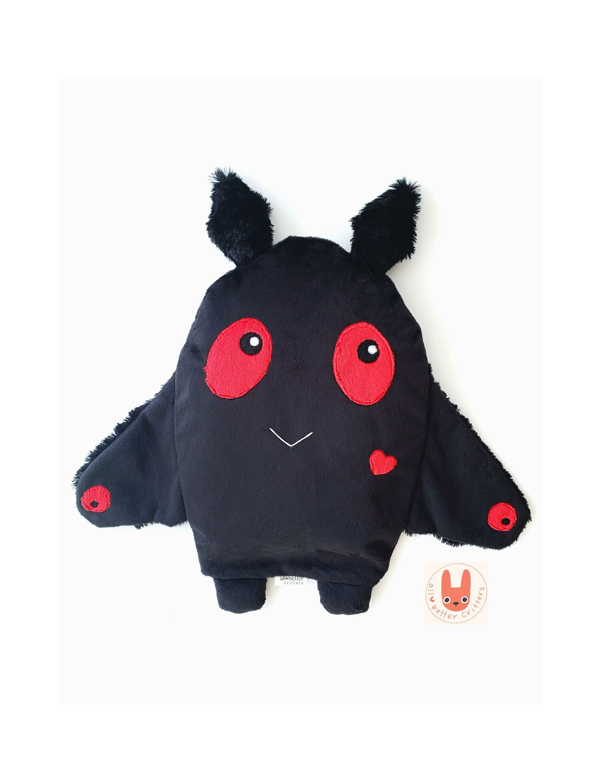 Cute Mothman Hot Cold Plush | MADE TO ORDER Cryptid | Washable Weighted Heating Pad | Handmade Hug Animal | Unique Relaxation Friend Gift