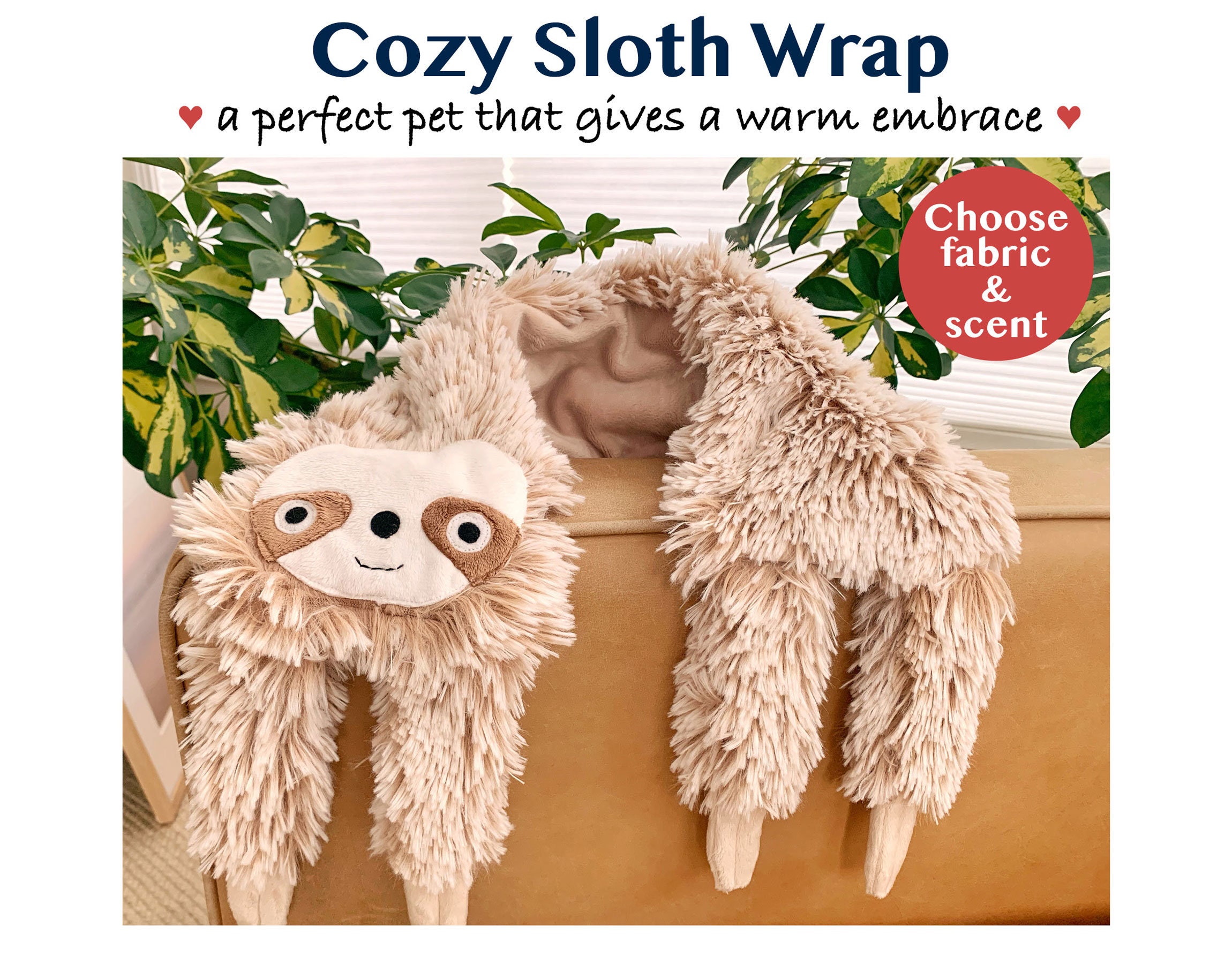Cute Sloth Neck Wrap | Hot Cold Rice Comfort Pack | Hang in There Plush Animal Heating Pad | Washable Handmade Shoulder Pet |Relaxation Gift