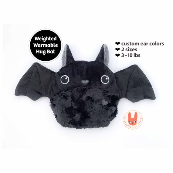 Cute Black Bat Weighted Plush Animal | Warm/Cool Pack Heatable Lap Pad | Washable | Custom Handmade Hug Pillow | Best Friend Comfort Gift