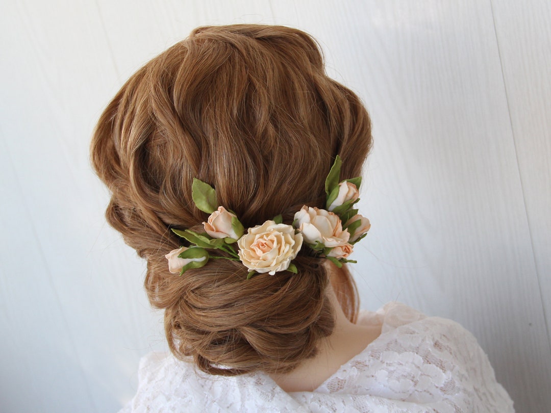 Peach Rose Hair Pins. Set of 5 Roses. Bridal Hair Piece. Etsy