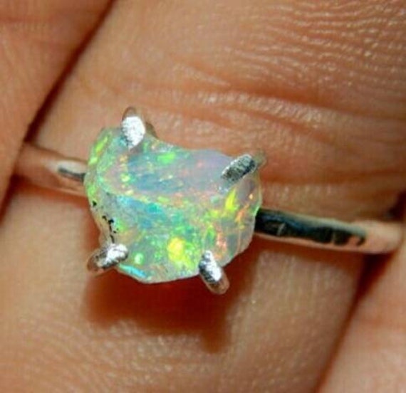 Natural Ethiopian Opal Ring Opal Rough Ring Raw Opal Ring Gift Ring08 Opal Polished Rough Ring 925 Sterling Silver Oxidized Black Polish