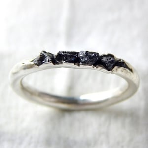 Black diamond ring band, rough gemstone ring band, raw diamond band, sterling silver band