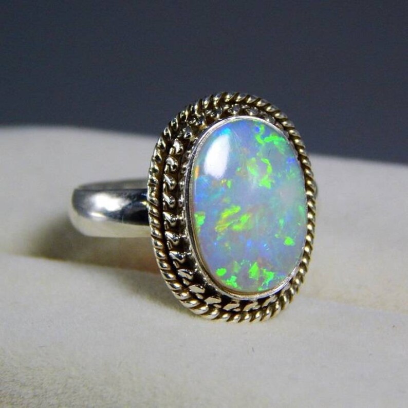 Australian opal ring fair opal gemstone ring opal silver | Etsy