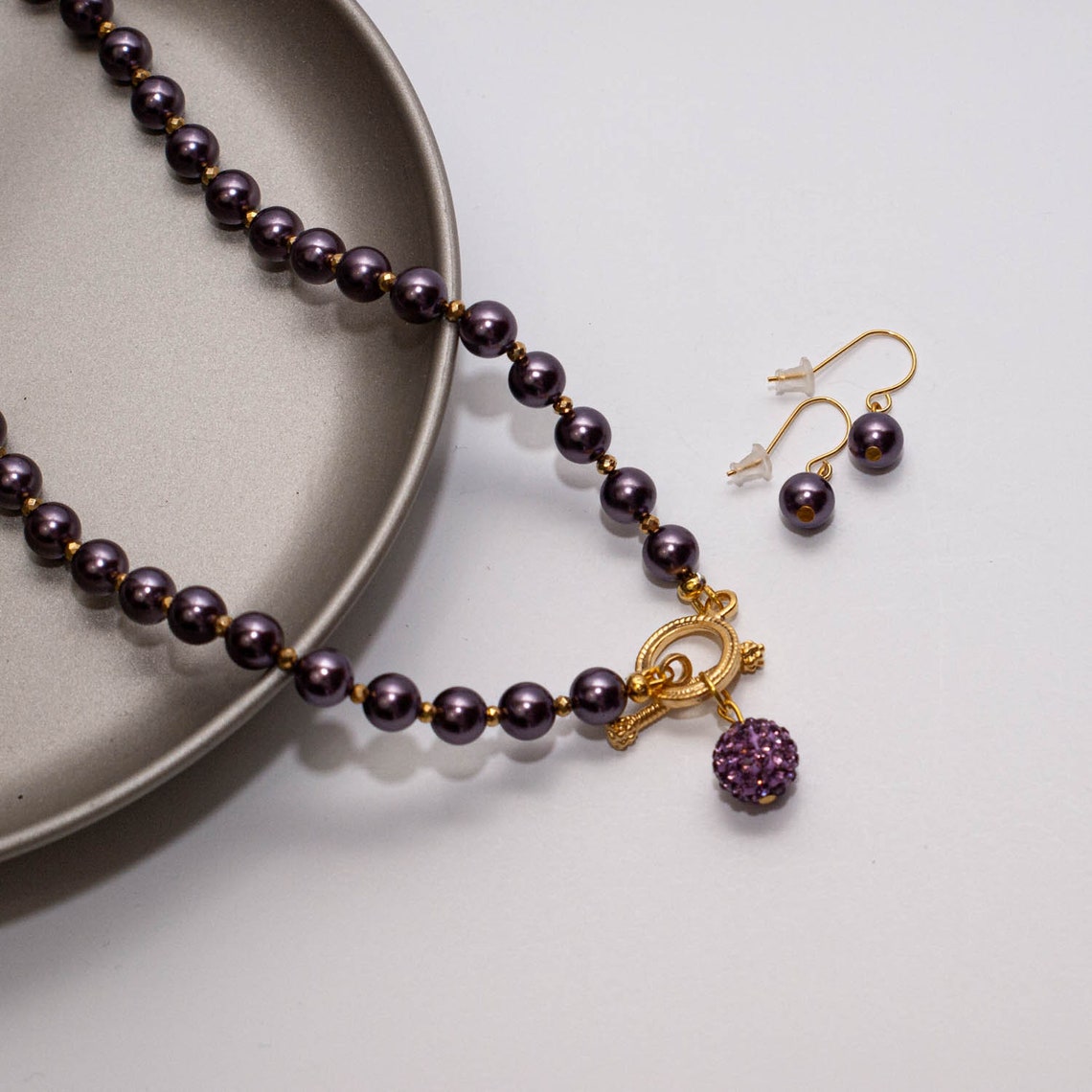 Taser Beautiful Purple Pearls Necklace Set Etsy