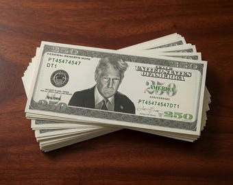 Plik cyfrowy banknotu 250 Donalda J. Trumpa, wysoka rozdzielczość