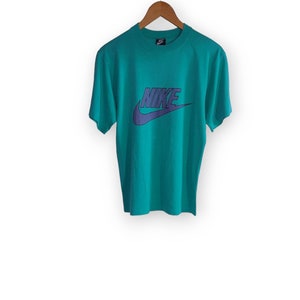 Vintage Nike Big Swoosh Logo T-Shirt Grösse M Single Stitch Blau Tag 80s Made In Sweden