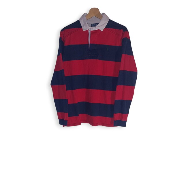 Vintage Ralph Lauren Polo Shirt Rugby Red Navy Blue Size L