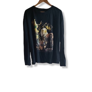 Vintage Atlas Schwarz Langarm Shirt Größe 2XL Animal Print