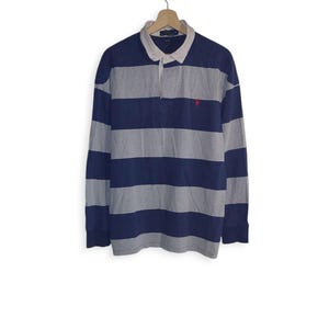 Vintage Polo Ralph Lauren Long Sleeve Pullover Polo Shirt Size XL Blue Gray