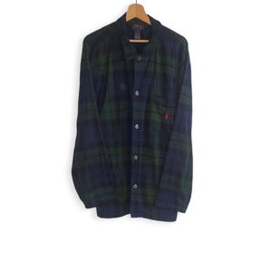 Vintage Ralph Lauren Green Plaid Button Down Long Sleeve Shirt Size L