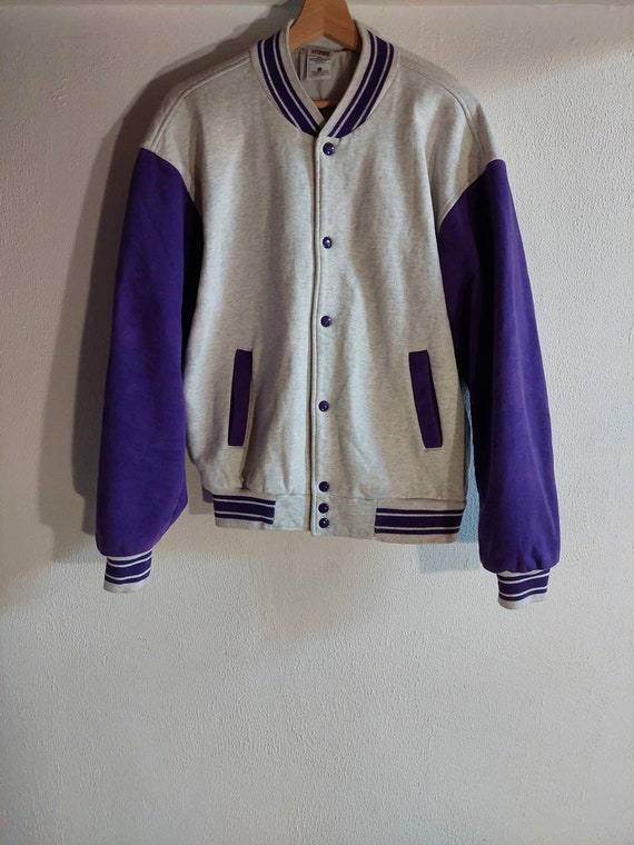 Vintage Fruit of the Loom Varsity Jacket Size L 90s Clothing Gray