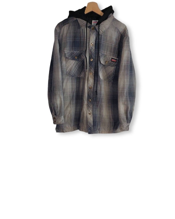 Vintage Dickies Plaid Flannel Hooded Jacket Size … - image 1