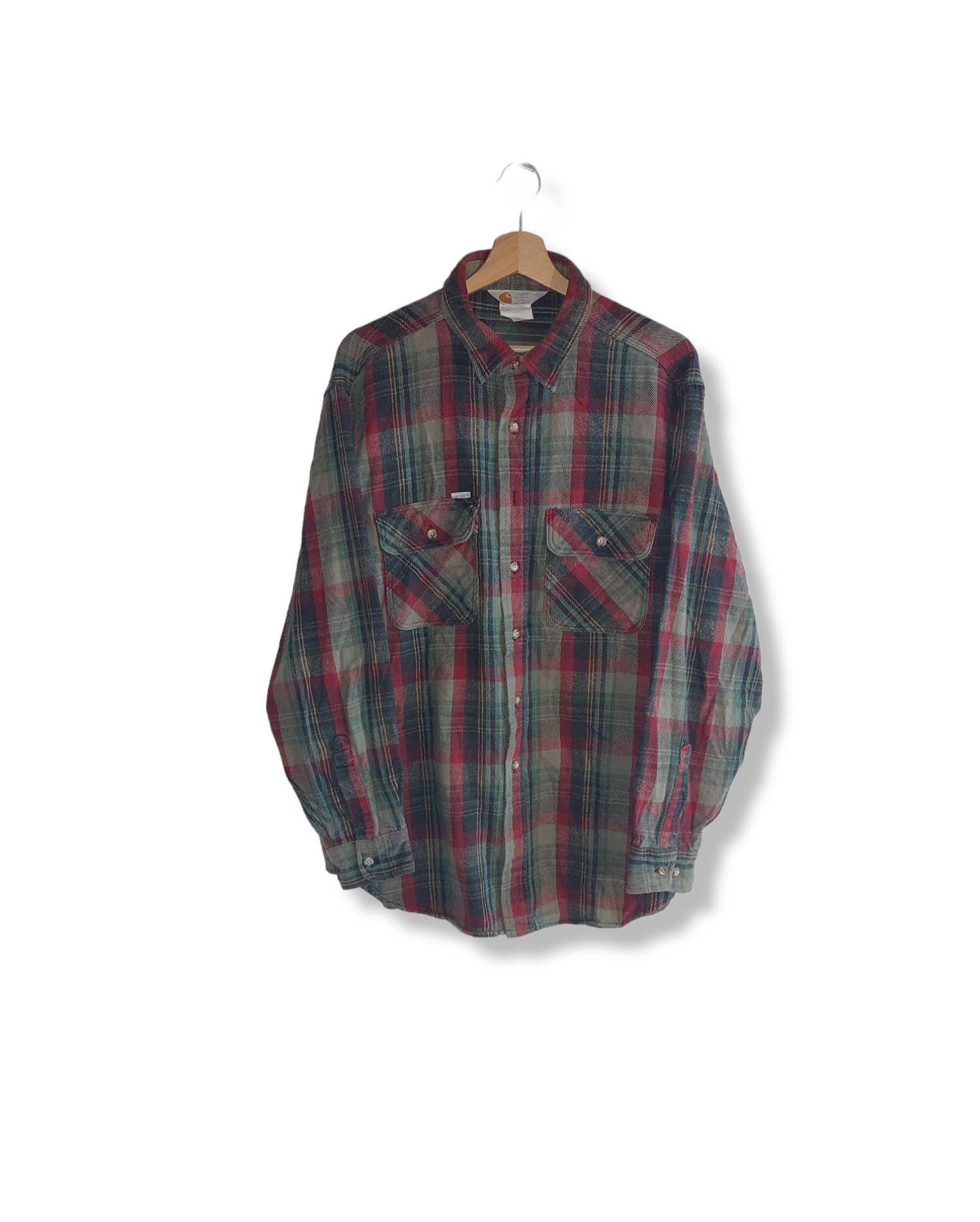 Vintage Carhartt Flannel Shirt Long Sleeve Plaid 90s Vintage Carhartt Flannel Shirt Long Sleeve Plaid 90s