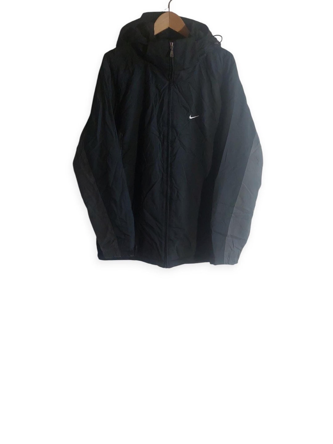 Vintage Nike Hooded Black Jacket Size XL Y2K - Etsy