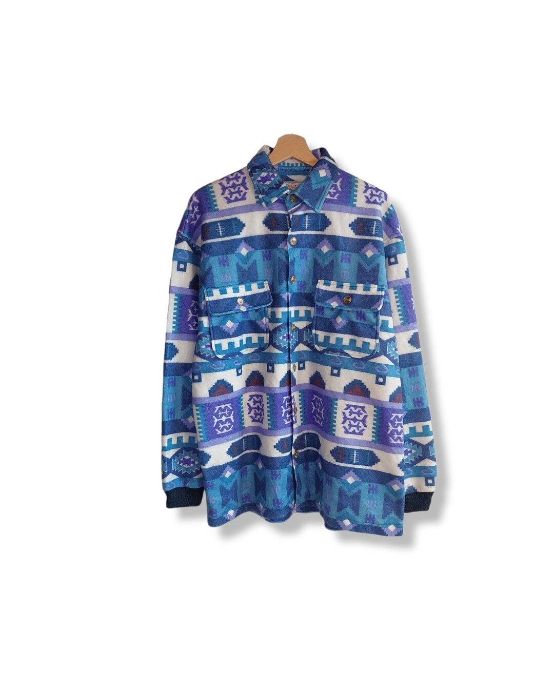 Vintage Crazy Pattern Button Down Shirt Long Sleeve Size L 90s Clothing ...
