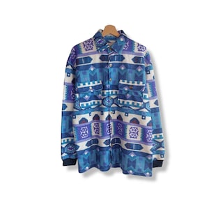 Vintage Crazy Pattern Button Down Shirt Long Sleeve Size L 90s Clothing