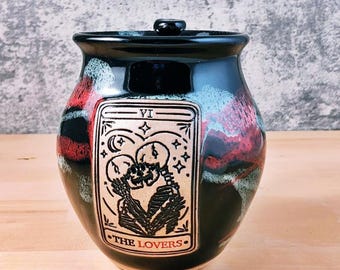 Hand Thrown Tarot Card Mug: "The Lovers" Couple Gift