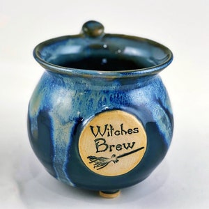Beautiful Hand Thrown Witches Brew Cauldron Mug with feet -Custom - Choose your own stamp and color. Holds approximately 20-24oz