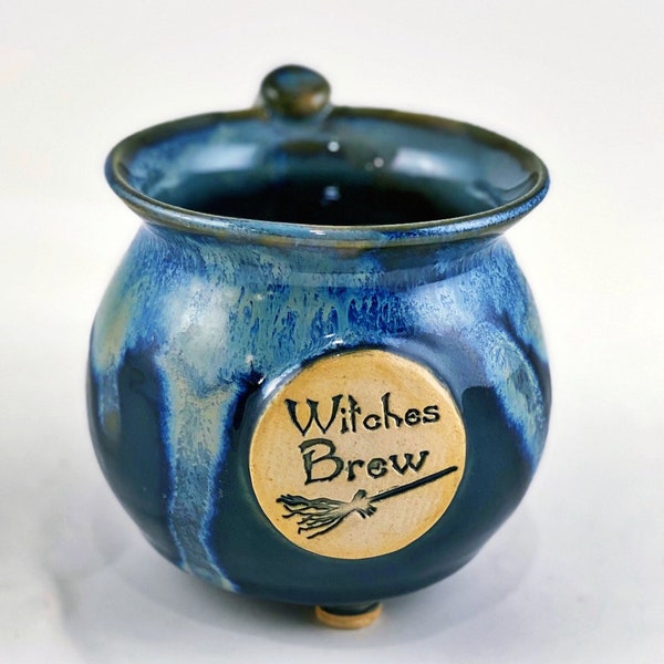 Witch Cauldron Mug – Witches Brew Mug – Handmade Pottery – Custom Witchy Coffee Cup – Choose Color & Stamp