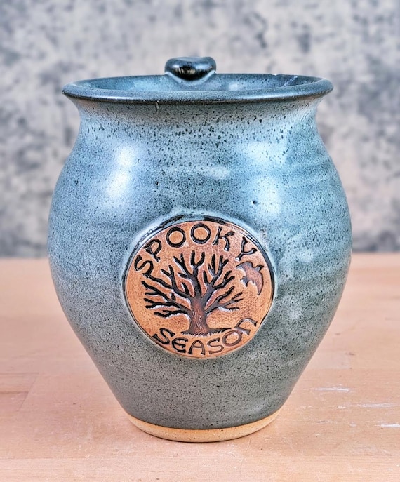 Spooky Season Mug – Handmade Ceramic Coffee Cup – Choose Your Shape and Glaze – Tree & Bat Emblem – Witchy Autumn Vibes
