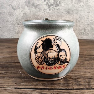 Custom hand thrown Friends Horror Mug -Horror movie- Slasher- Gothic Art Mug - Spooky Mug, Halloween Gift and Gothic Home Decor