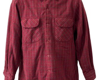 Pendleton Wool Board Shirt Men Size Medium Red / Black Flannel Plaid Pockets