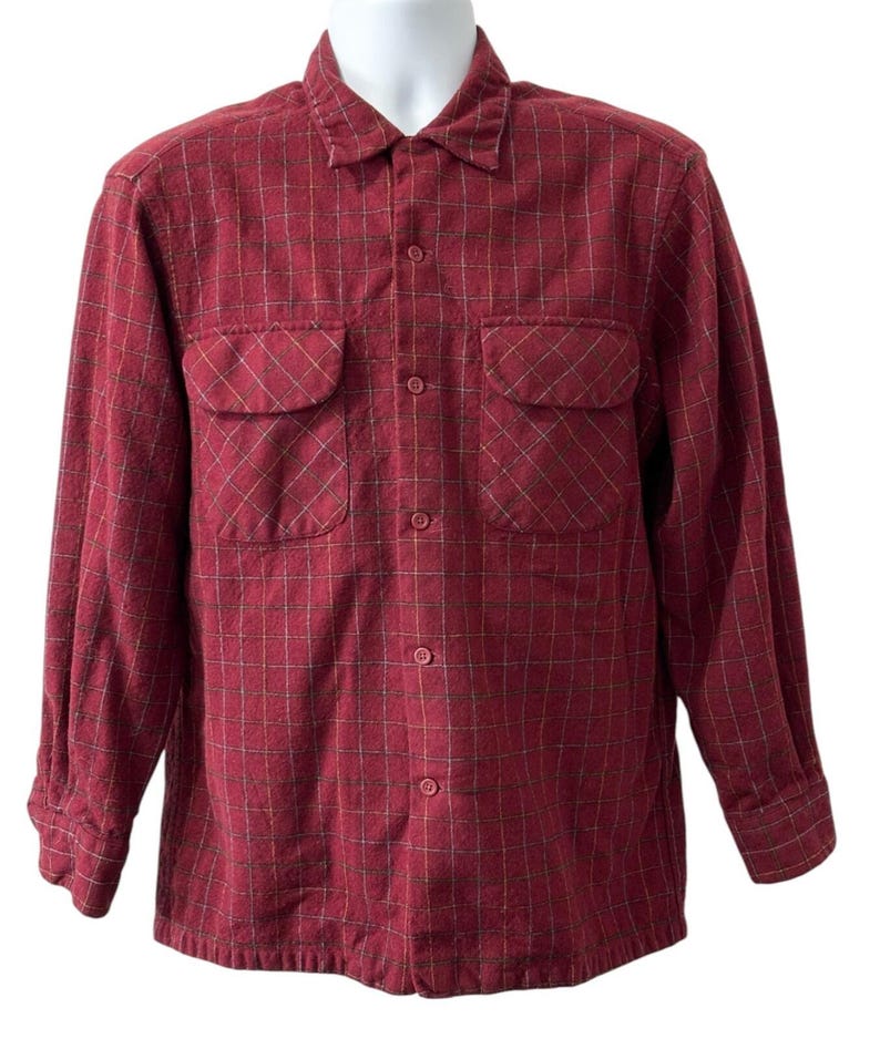 Vintage Pendleton Wool Flannel Shirt Men Size Medium Red / Black Plaid Pockets image 1