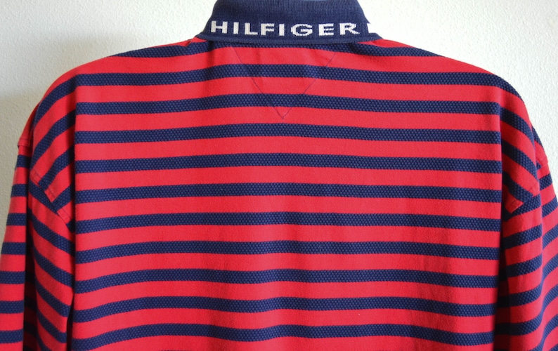 Size Xl Vintage Striped Red Blue Rugby 90s Tommy Hilfiger Polo Shirt