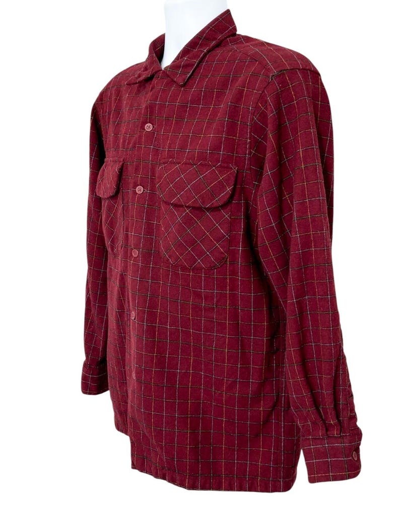 Vintage Pendleton Wool Flannel Shirt Men Size Medium Red / Black Plaid Pockets image 4