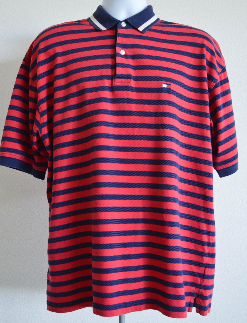 Size Xl Vintage Striped Red Blue Rugby 90s Tommy Hilfiger Polo Shirt