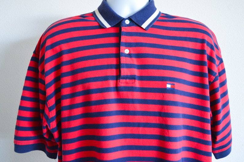 Size Xl Vintage Striped Red Blue Rugby 90s Tommy Hilfiger Polo Shirt