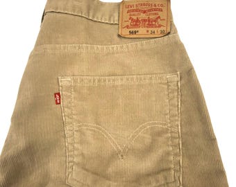 Vintage Levis 569 Corduroy Pants Mens Size 34x30 Beige Loose Straight Cotton