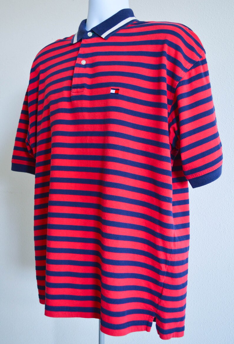 Size Xl Vintage Striped Red Blue Rugby 90s Tommy Hilfiger Polo Shirt