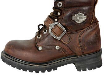 Harley Davidson Leather Motorcycle Boots Women's Size 7.5 Brown 81025 Buckle
