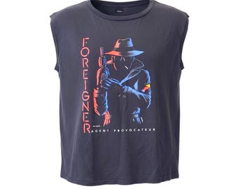 Vintage Foreigner 80s Sleeveless T-Shirt Size Large Black Agent Provocateur Tour