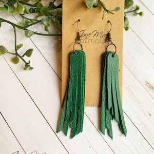 Statement Earring, Green Leather Earrings, Leather Earrings, Green Earrings, Genuine Leather, Women's Gift, Tassel Earring, Bold Jewelry