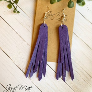 Statement Earrings, Leather Earrings, Purple Earrings, Genuine Leather, Women's Gift, Tassel Earring, Bold Jewelry